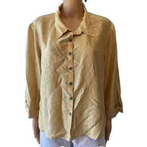 Women’s Comfort Silk Button Up Shirt Size XL Lightweight Casual Long Sleeve Gold